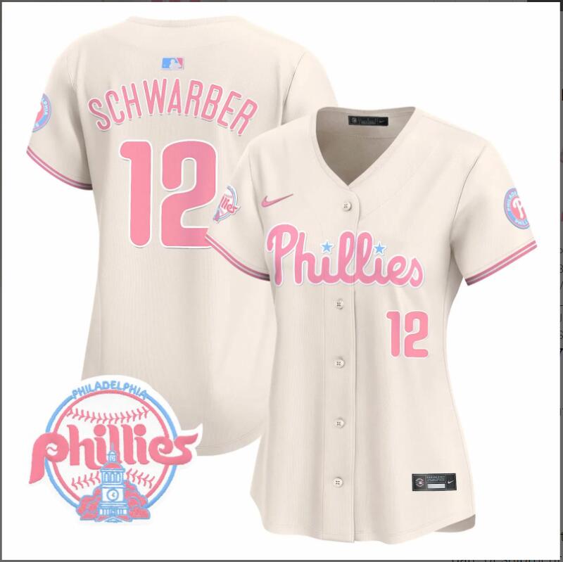 Women Philadelphia Phillies #12 Schwarber cream 2024 MLB jersey